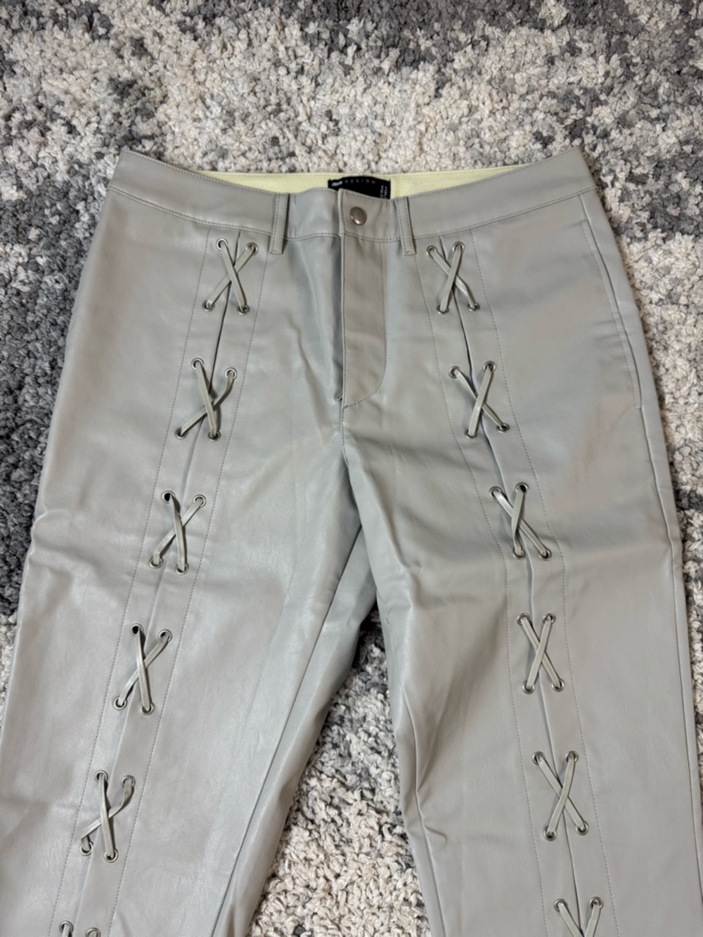 ASOS Design, Mens Light Gray Lace-Up Faux Leather Pants, US Size: 32x32 - Picture 4 of 9